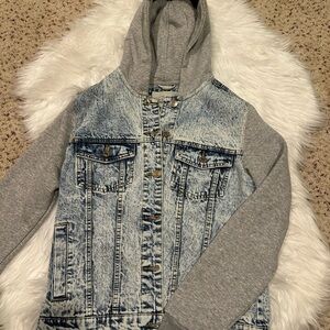 Women’s Denim and Gray Hooded Jacket
